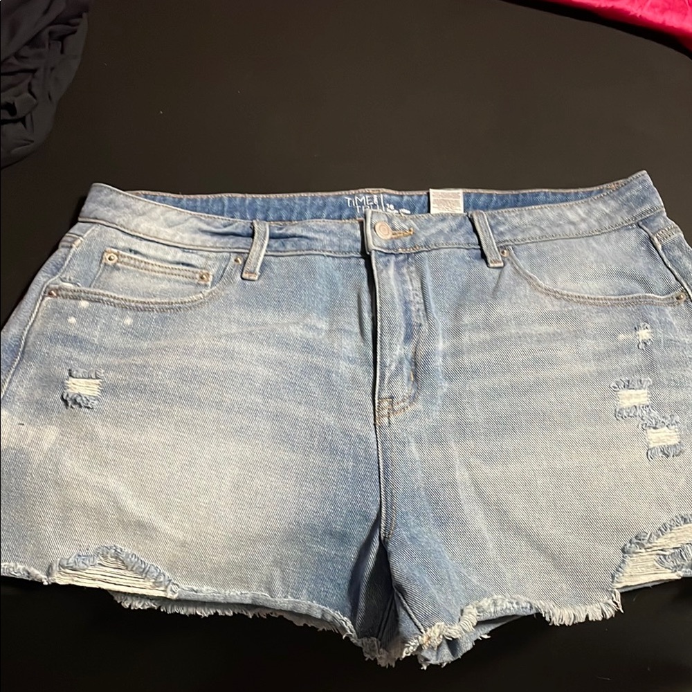 Time and Tru Light Blue Distressed Jean Shorts